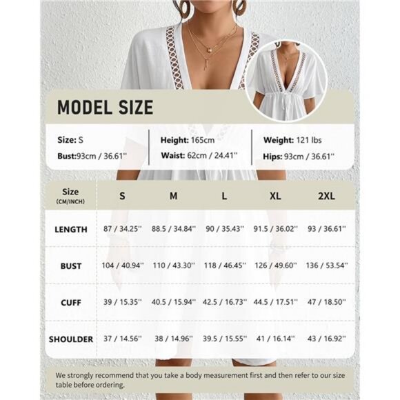 Swimsuit Cover Ups for Women Hollow Out Bikini Beach Bathing Suit V Neck - Picture 4 of 7